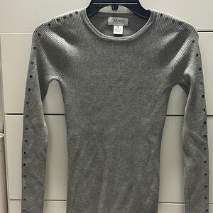 Gray Ribbed Long Sleeve Top with rivets down the sleeves